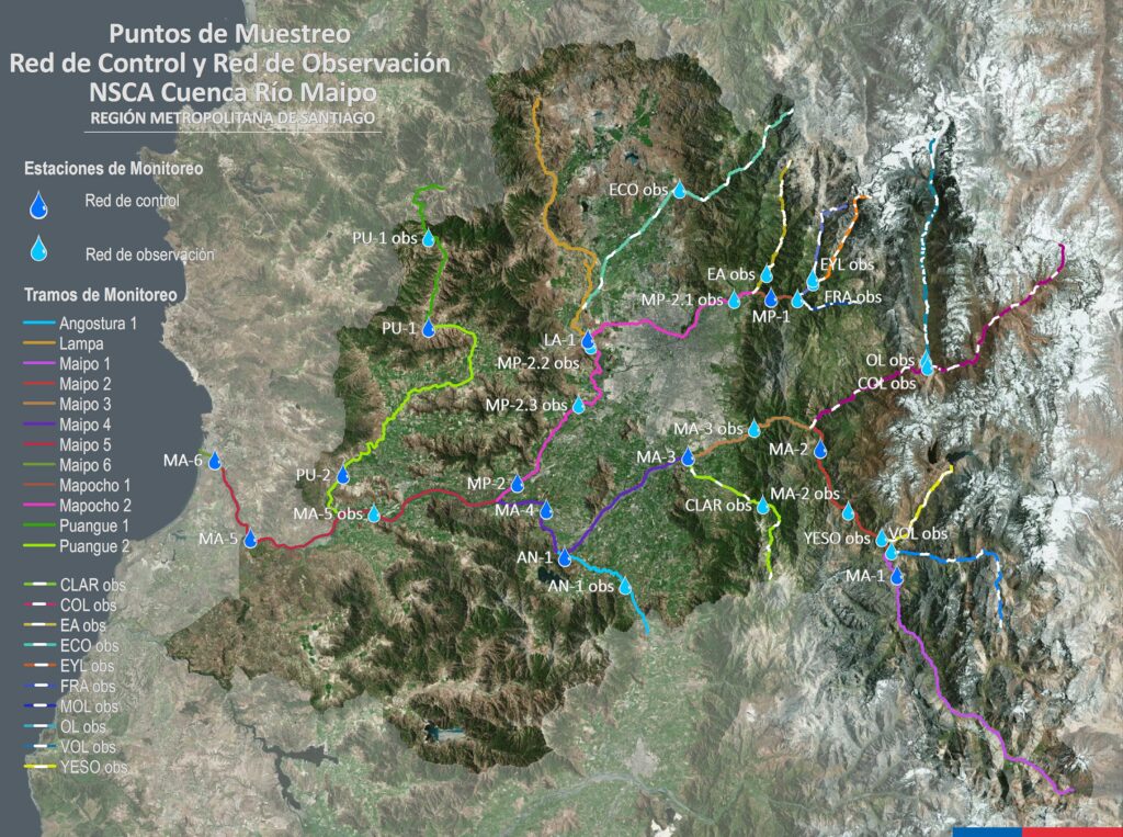 Mapa Monitoreo de la calidad del agua del Río Maipo de la NSCA